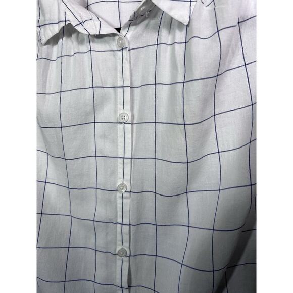Madewell Central Tie-Sleeve Shirt in Windowpane White Blue Raglan Sleeve Size M - Picture 6 of 10